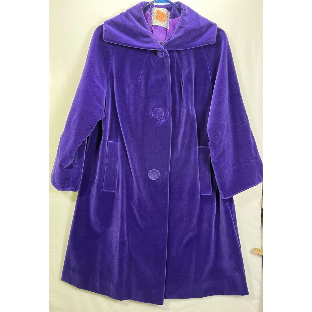 Vintage Surrey Classics Purple Velvet Coat Women's XL Swing Jacket Oversized